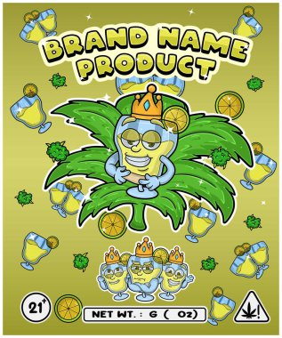 Logo, etiket veya ambalaj için tasarlanmış kenevir yapraklı çizgi film margarita aroması