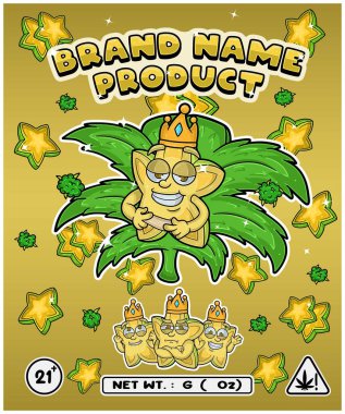 Logo, etiket veya ambalaj için tasarlanmış kenevir yapraklı çizgi film yıldızı meyve aroması