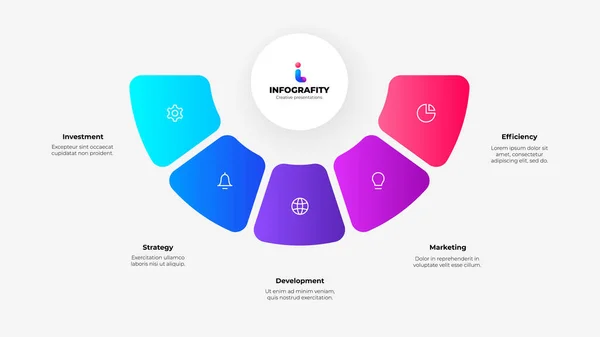 White Circle Colorful Rounded Elements Side Abstract Flowchart Infographic Options — Vetor de Stock