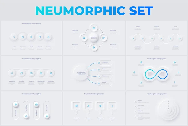 Set Light Neumorphic Infographic Slides Business Data Visualization Presentation Unique — Image vectorielle