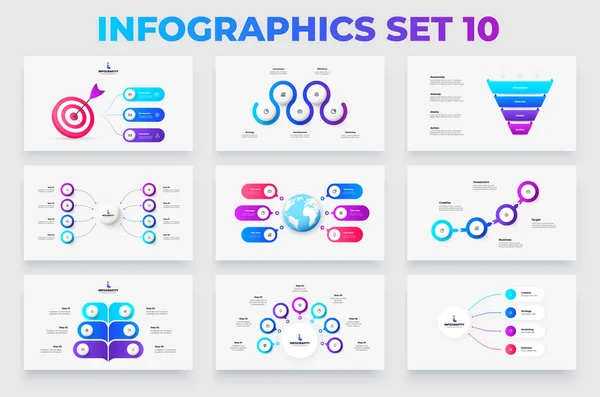 Set Infographic Elements Business Presentation Infographic Flowcharts Funnel Target Timelines — Vector de stock
