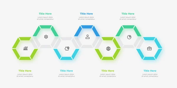 Seven Hexagons Arranged Row Infographic Elements Timeline Business Development Process — Stock Vector