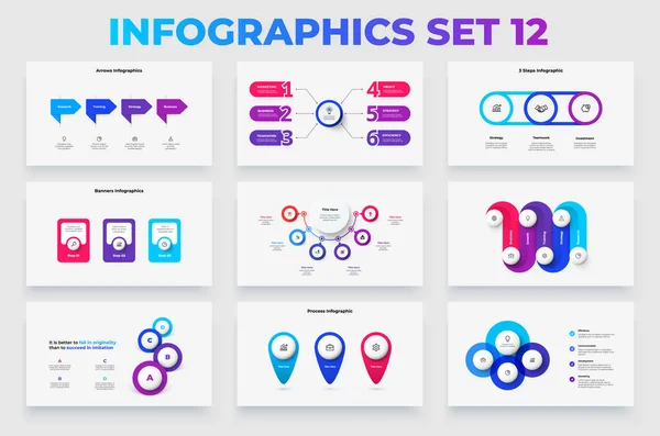 Set Infographic Elements Banners Arrows Timelines Flowchart Options — Stockvektor
