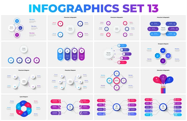 Verzameling Van Infografische Presentatie Dia Met Stroomschema Potlood Cyclus Diagrammen — Stockvector