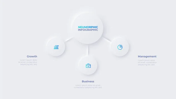 Neumorphisme Stroomdiagram Infographic Slide Concept Van Business Project Visualisatie Met — Stockvector
