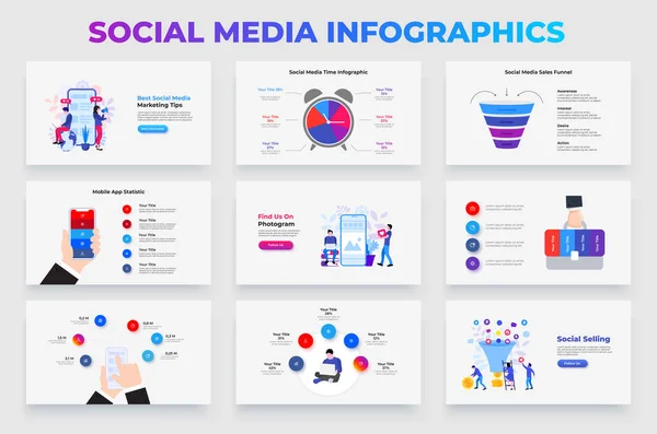 Συλλογή Από Διαφάνειες Infographic Παρουσίασης Μέσων Κοινωνικής Δικτύωσης Χωνί Πωλήσεων — Διανυσματικό Αρχείο