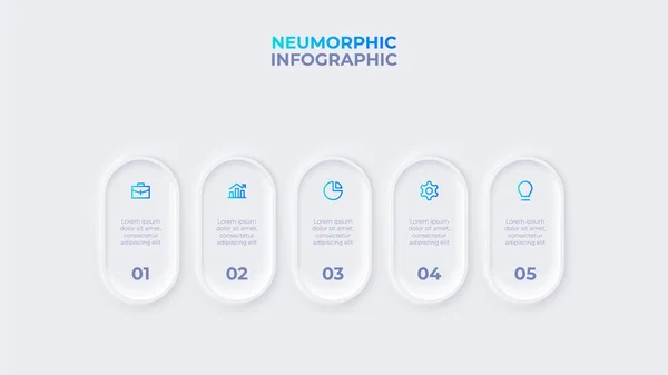 stock vector Light neumorphic rounded elements placed in horizontal row. Infographic design template with 5 options, steps ot processes.