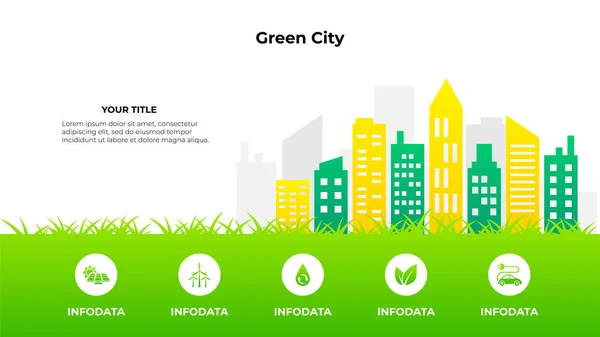Ecologie Milieu Met Groene Stad Bescherming Wereld Concept Vector Illustratie — Stockvector