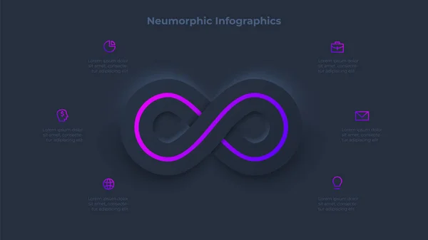 Infographie Infinité Neumorphique Sombre Visualisation Des Données Entreprise Étapes Concept — Image vectorielle