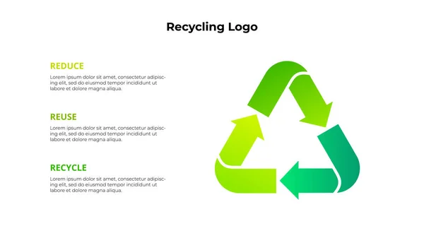 Infografica Ecologia Con Logo Riciclo Tre Opzioni Fasi — Vettoriale Stock