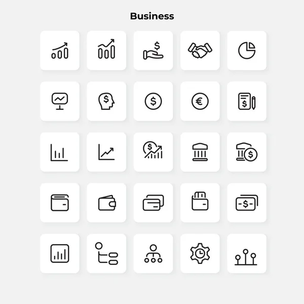 Business Line Icons Collection Basic Set Thin Outline Icons Pack — Stock Vector