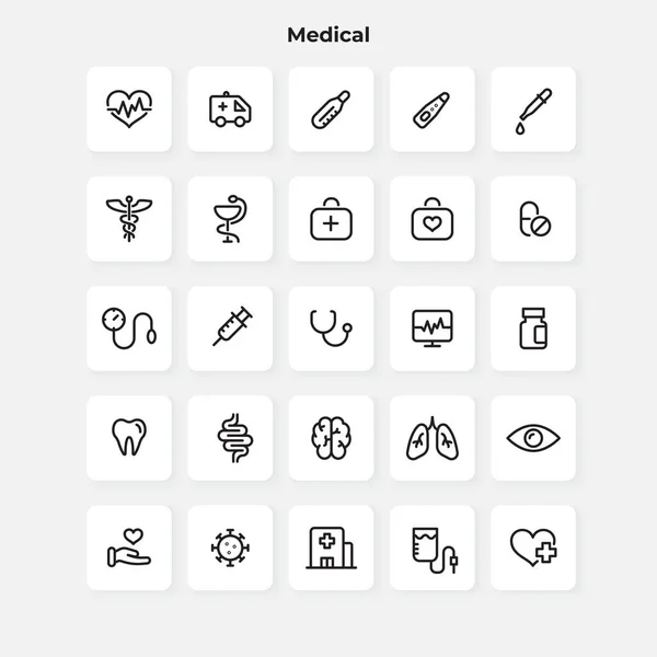 Colección Iconos Línea Médica Esquema Medicina Cuidado Salud — Vector de stock