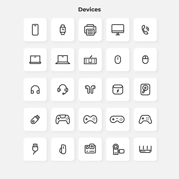 Office Devices Line Icons Collection Thin Outline Icons Pack — Stock Vector