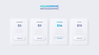 Neumorphism price table concept. Pricing or subscription plan ui web elements. clipart