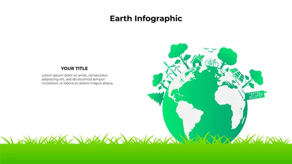 Ecosistema Città Verde Sul Mondo Infografica Ecologia Concetto Favorevole Allo — Vettoriale Stock