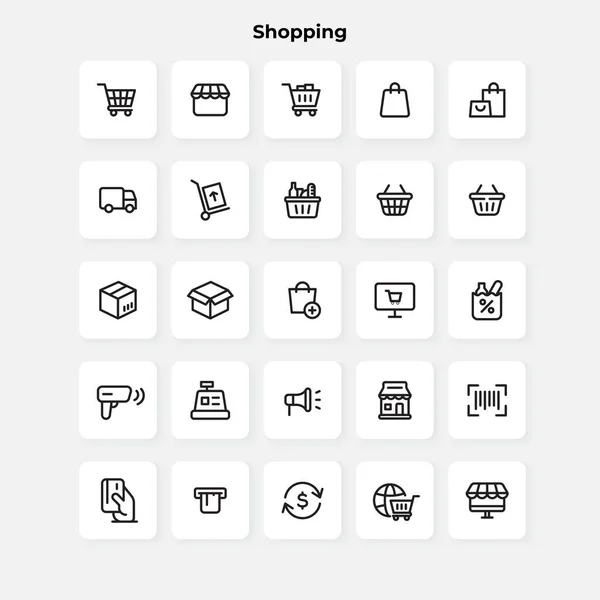 Tienda Colección Iconos Línea Comercio Electrónico Paquete Iconos Contorno Delgado — Vector de stock