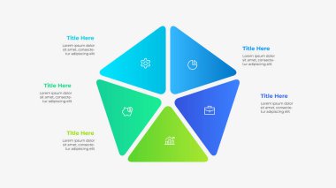 Pentagon diyagramı 5 seçeneğe ya da adıma bölünmüştür. Döngüsel bilgi şablonu.