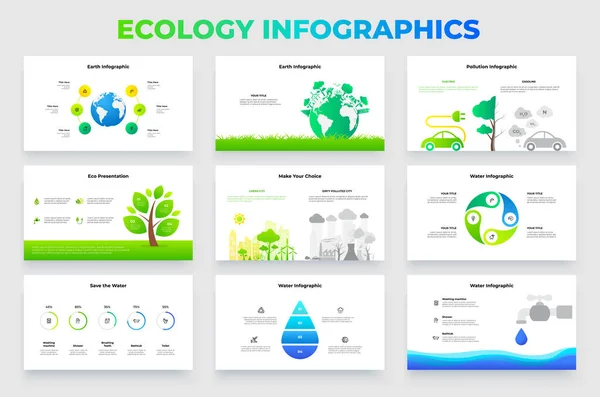 Pollution Car Water Earth Planet Water Drop Ecology Infographics Set — Stock Vector
