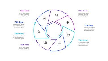 Line chart with a heptagon inside. Template for cycle diagram with 7 options, parts, steps or processes. clipart