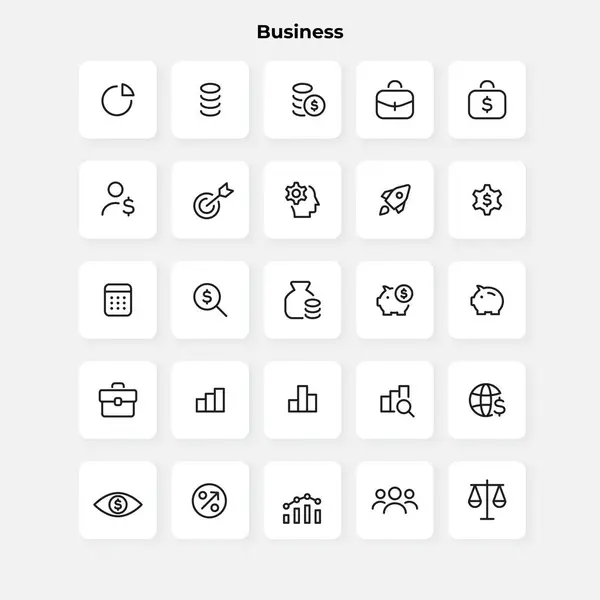 Outline Vector Business Icons Set Briefcase Rocket Piggy Bank Other — Stock Vector