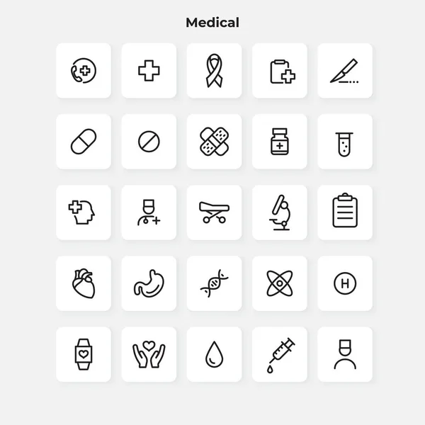 Sammlung Medizinischer Symbole Umrisse Medizin Und Gesundheitswesen — Stockvektor