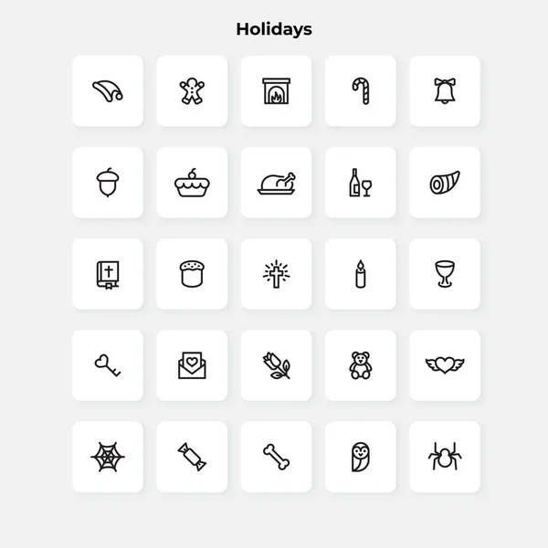 Holidays Line Icons Set Christmas Thanksgiving Day Easter Valentines Day — Stock Vector