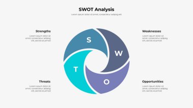 4 seçenekli SWOT diyagramı. Infographic tasarım şablonu.