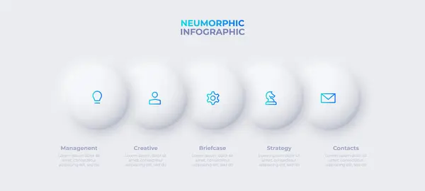 Neumorfism Design Infographic Med Steg Tidslinje Illustration — Stock vektor