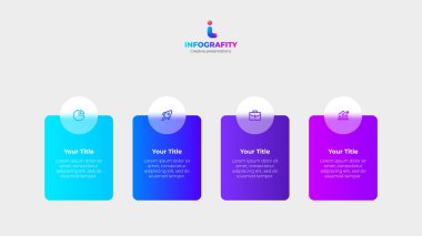 Daireler ve cam morfizm efektiyle art arda dizilmiş dört pankart. 4 seçenek, adım veya süreç içeren bilgi tasarım şablonu.