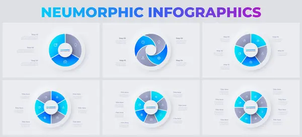 Vektor Set Von Neumorphismus Infografik Zykluselementen Mit Und Optionen Schritten lizenzfreie Stockillustrationen