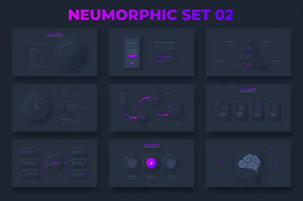 Set Von Neumorphismus Infografik Elementen Zur Präsentation Auf Dunklem Hintergrund Vektorgrafiken