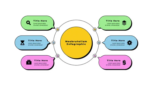 Modèle Infographie Organigramme Néobrutalisme Cercle Principal Avec Éléments Arrondis Visualisation Vecteurs De Stock Libres De Droits