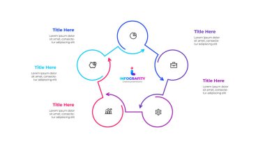 5 adım veya seçenekli iş sunumları için Infographic dairesel diyagramı özetle. Pentagon bisiklet şeması.