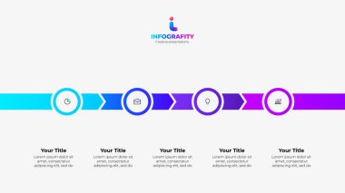 Gradient infographic template with four steps process, icons, and place for text, perfect for presentations and reports. clipart