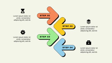 Four infographics arrows with neobrutalism style. Template for business presentation. Vector info graphic design illustration with 4 options. Diagram in y2k style. clipart