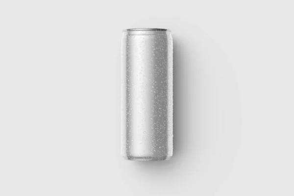 Aluminium Drinkkan 250Ml Met Waterdruppels Model Geïsoleerd Lichtgrijze Achtergrond Hoge — Stockfoto