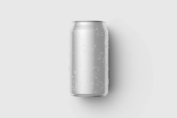铝饮料可以330Ml与水滴模型模板 分离于浅灰背景 高分辨度 — 图库照片