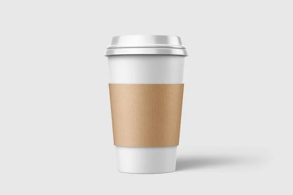 纸杯咖啡与袖子模型模板 隔离在浅灰背景 高分辨度 — 图库照片