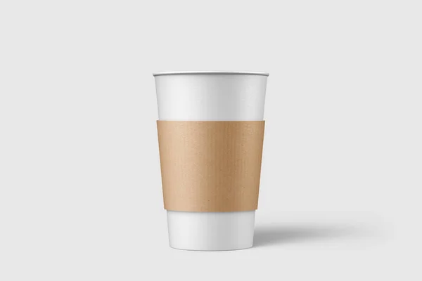Papper Kaffekopp Med Ärm Mockup Mall Isolerad Ljusgrå Bakgrund Hög — Stockfoto