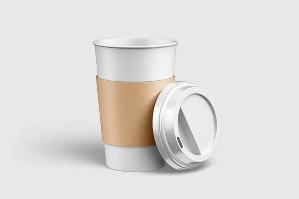 Kaffeetasse Aus Papier Mit Hülsenmockup Vorlage Isoliert Auf Hellgrauem Hintergrund — Stockfoto