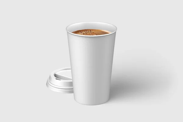 Kaffeetasse Aus Papier Mit Plastikdeckel Attrappe Isoliert Auf Hellgrauem Hintergrund — Stockfoto