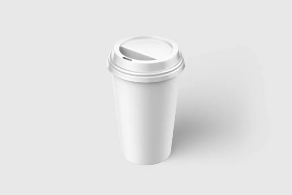 Paper Coffee Cup Plastic Cap Mockup Template Isolated Light Grey — Stock Photo, Image