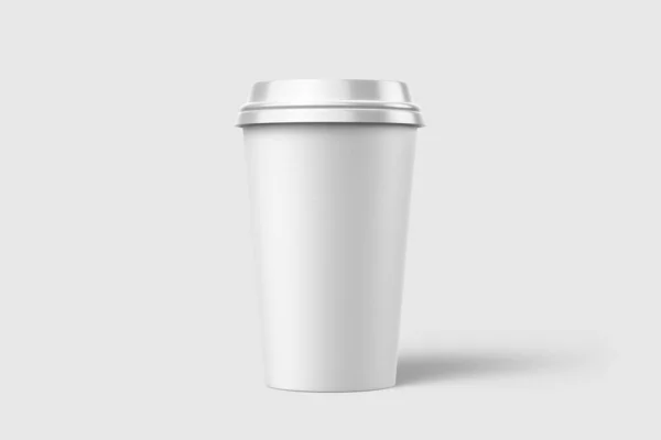 纸杯咖啡与塑料帽模型模板 隔离在浅灰背景 高分辨度 — 图库照片