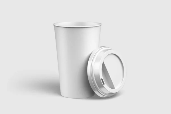 薄いグレーの背景に隔離されたプラスチックキャップモックアップテンプレートと紙コーヒーカップ 高解像度 — ストック写真