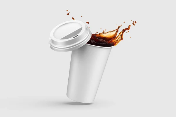 Kaffeetasse Aus Papier Mit Kaffee Spritzer Attrappe Isoliert Auf Hellgrauem — Stockfoto