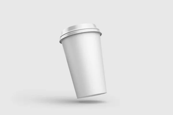 纸杯咖啡与塑料帽模型模板 隔离在浅灰背景 高分辨度 — 图库照片