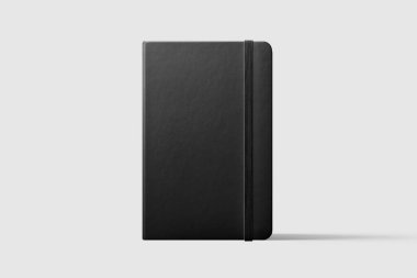 Siyah deri bir defter modelinin üst görüntüsü şeffaf bir arkaplanda izole edilmiş, PNG. Yüksek çözünürlük. 