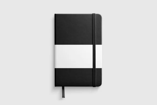 Vista Superior Una Maqueta Cuaderno Cuero Negro Aislada Sobre Fondo —  Fotos de Stock