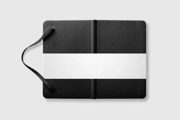 Vista Superior Mockup Notebook Couro Preto Isolado Fundo Transparente Png — Fotografia de Stock