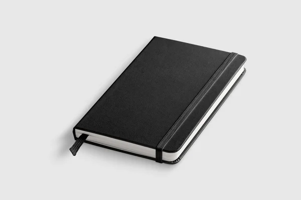 Top View Black Leather Notebook Mockup Isolated Transparent Background Png — Stock Photo, Image